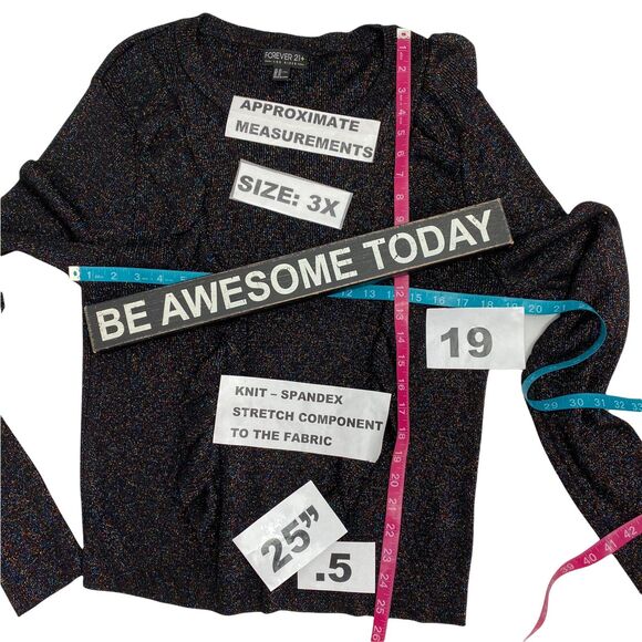 Forever 21 Sweater Women 3x Ruffle Ribbed Knit Metallic Holiday Work Party Black - Picture 3 of 13